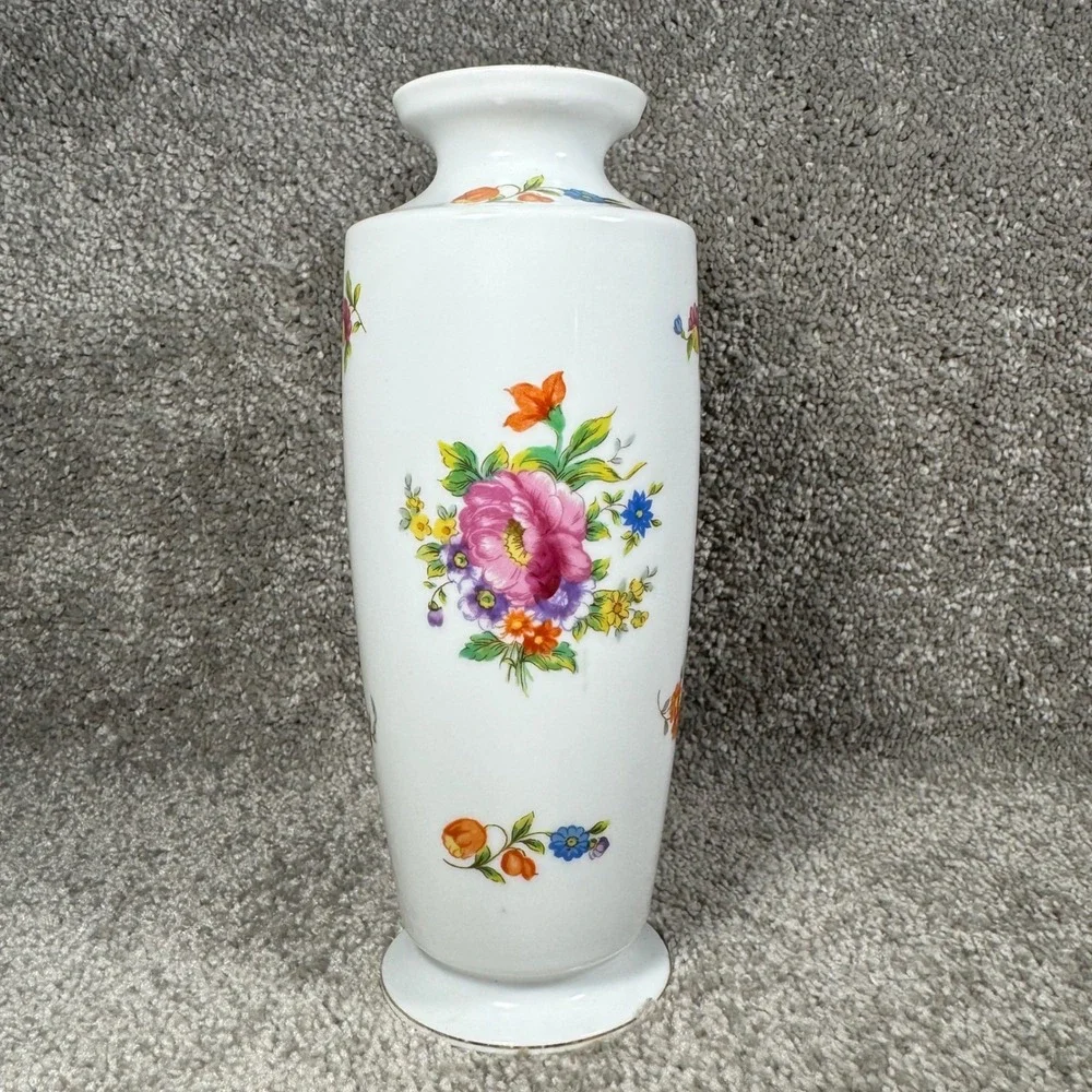 Noritake Vase White Floral Bouquet Gold Rim Japan Vintage